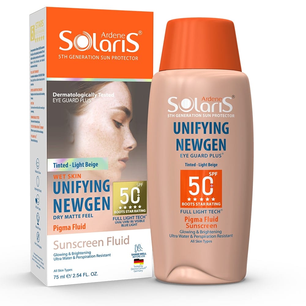 فلوئید ضد آفتاب یونی فایینگ نیوژن SPF50 آردن سولاریس بژ روشن