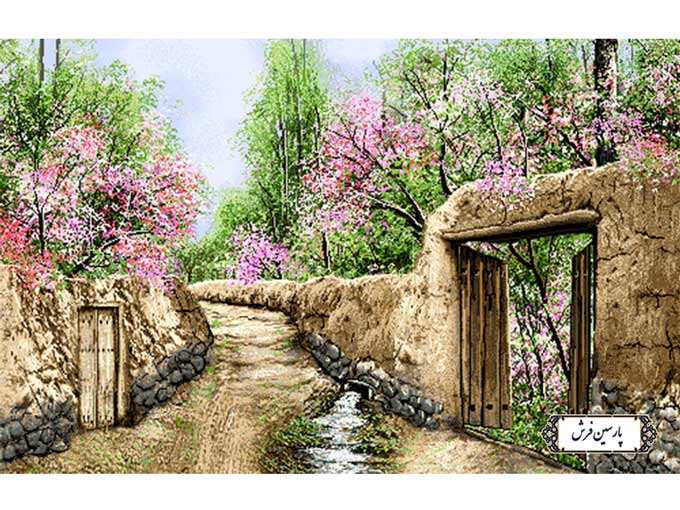 نخ و نقشه تابلو فرش کوچه باغ بهاری - کد NV879