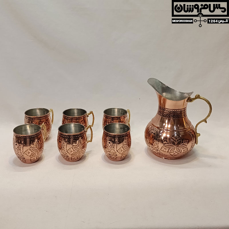 سرویس مسی پارچ و لیوان الماس تراش مدل حوناز