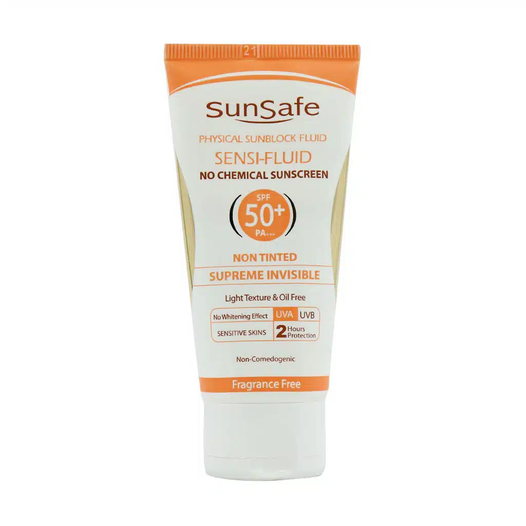 فلوئید ضد آفتاب SPF50+ فیزیکال سان سیف مناسب پوست های حساس 50 گرم