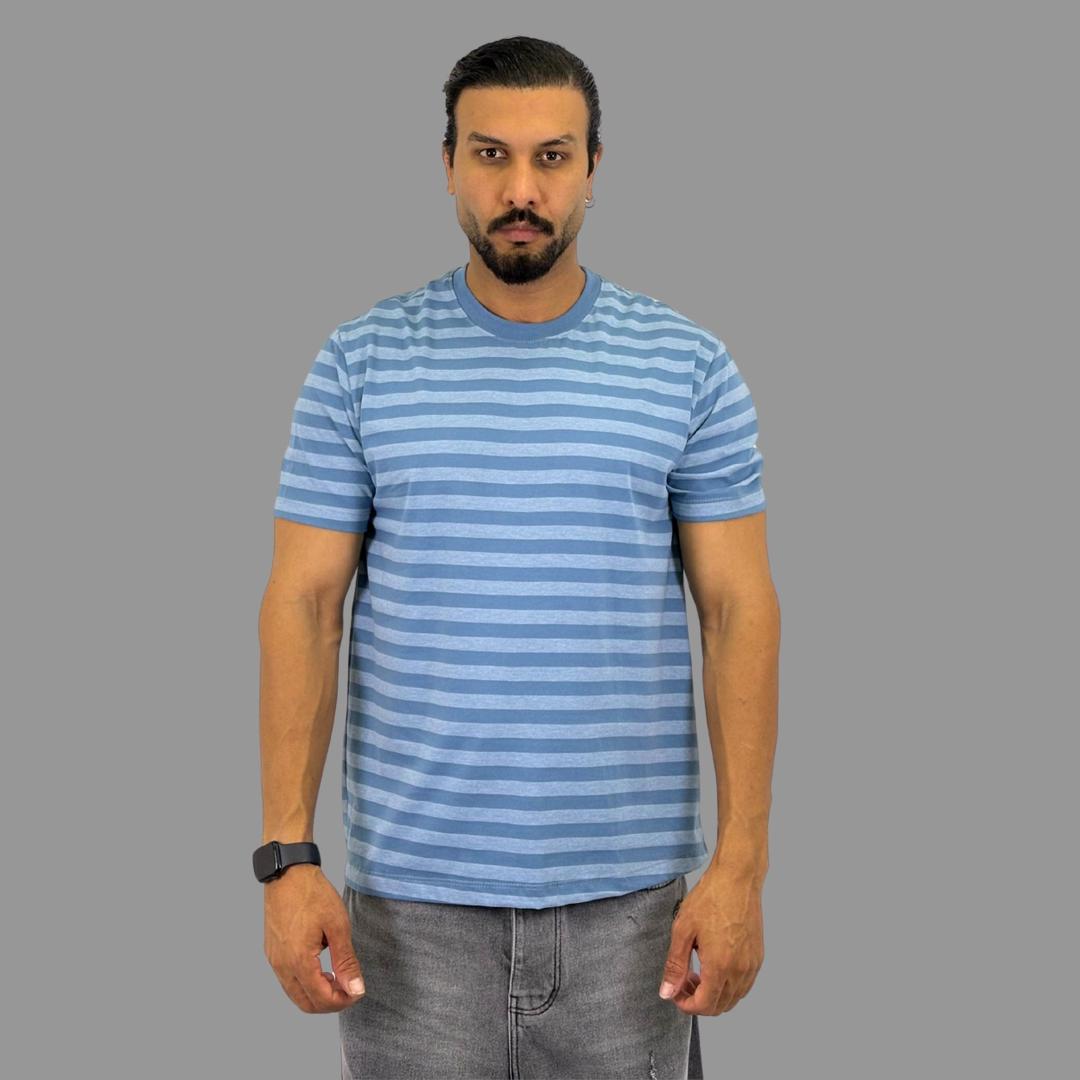 تیشرت آستین کوتاه یقه گرد مردانه طرح راهراه کلاسیک
