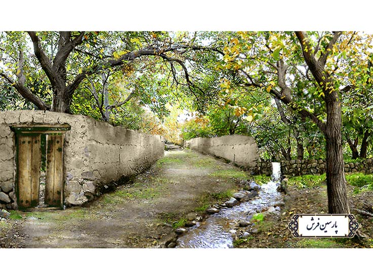 نخ و نقشه تابلو فرش منظره کوچه باغ - کد NV923