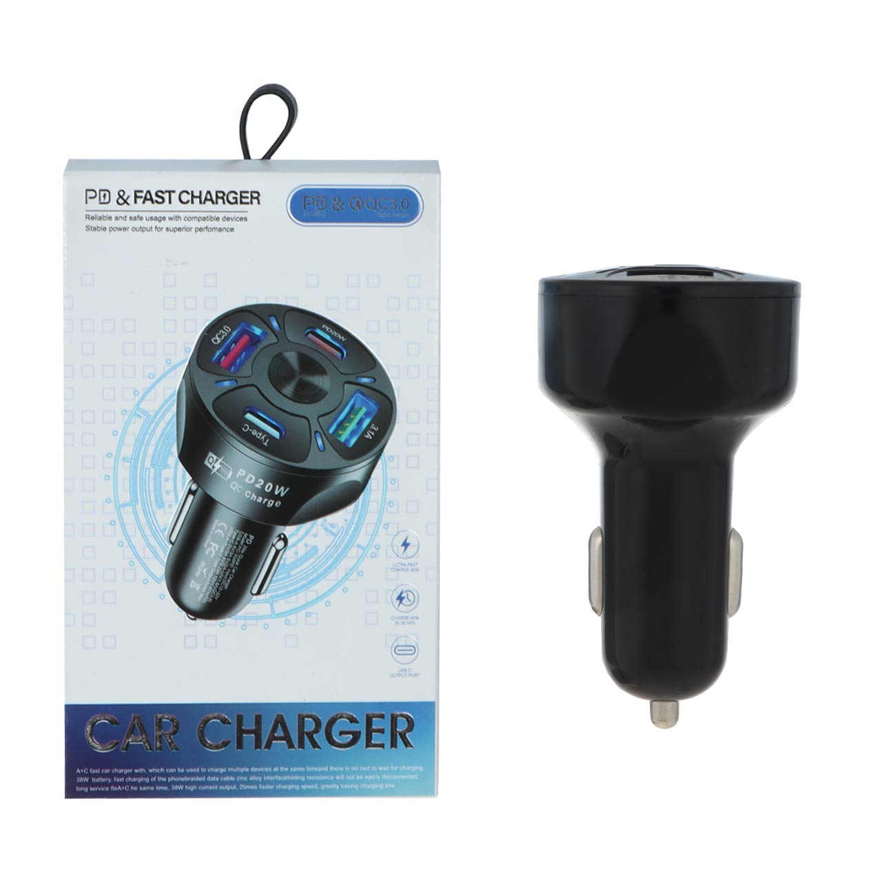 شارژر فندکی فست و PD چهار پورت مدل CC123 38W