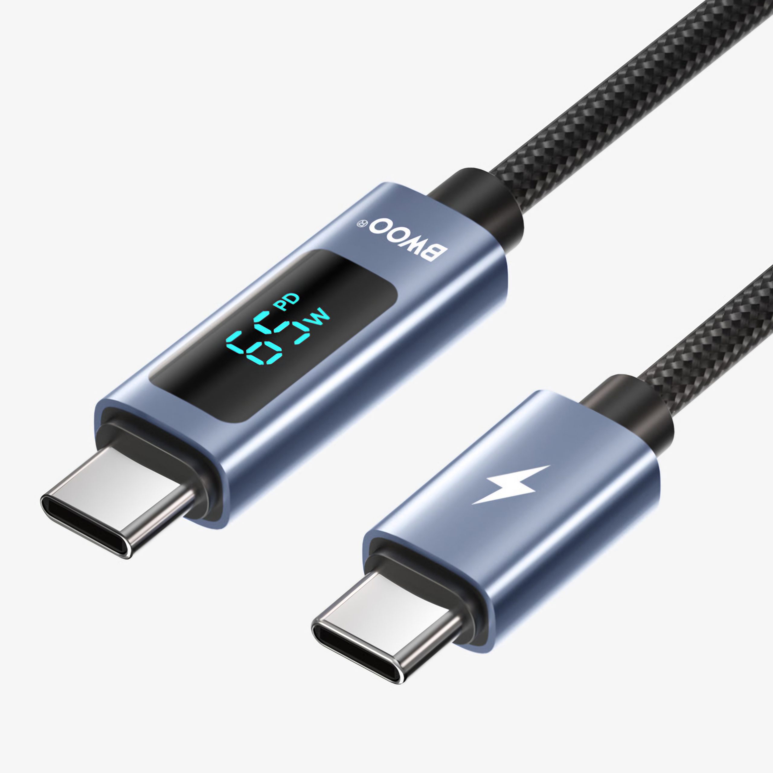 کابل شارژ BWOO USB-C با نمایشگر LED | ۶۵W سریع و مقاوم ⚡️📱