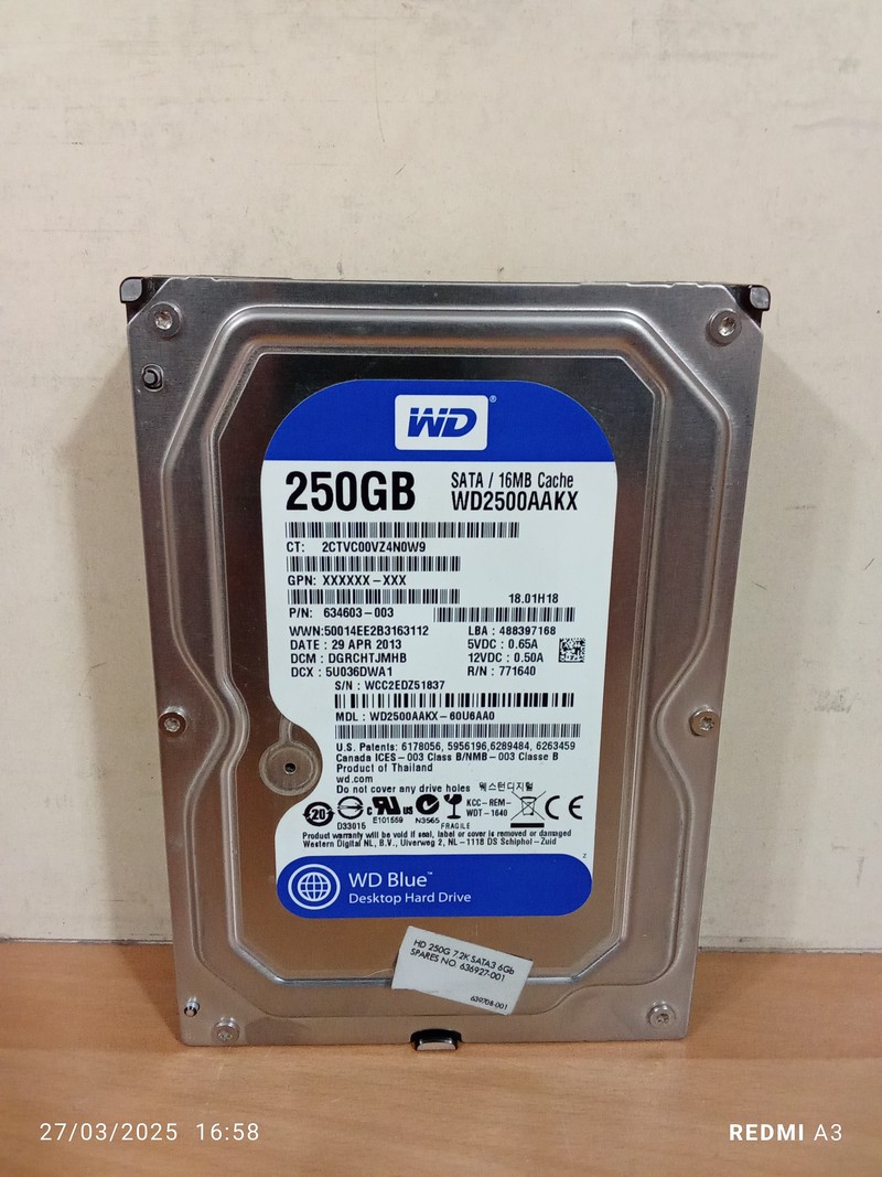 هارد 250 گیگ WESTERN DIGITALمدل WD2500AAKX-استوک