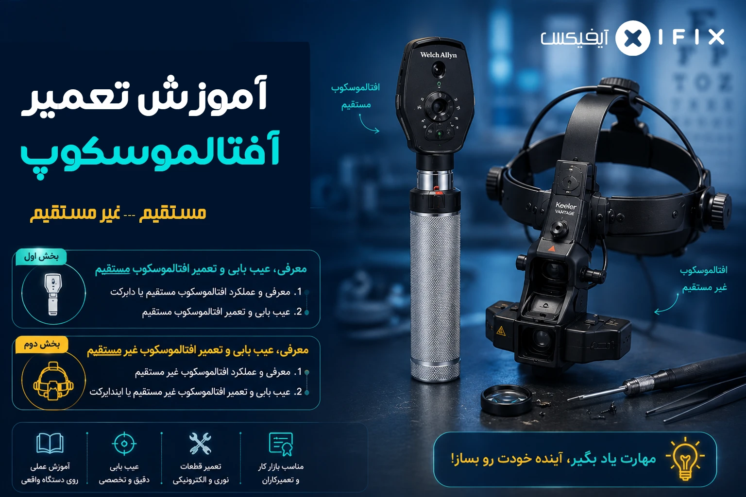 آموزش تعمیر افتالموسکوپ مستقیم و غیر مستقیم