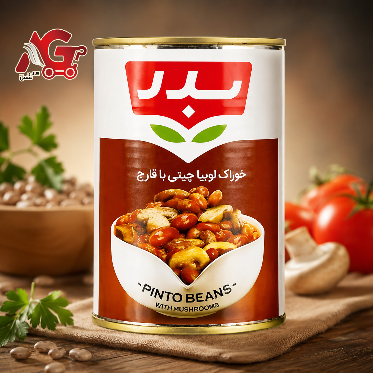 کنسرو خوراک لوبیا چیتی و قارچ بدر 430گرمی
