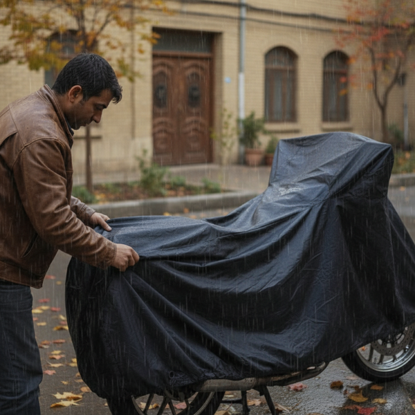 چادر روی موتور سیکلت سرمه ای