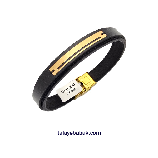 دستبند چرم و طلا  DM104 مشکی