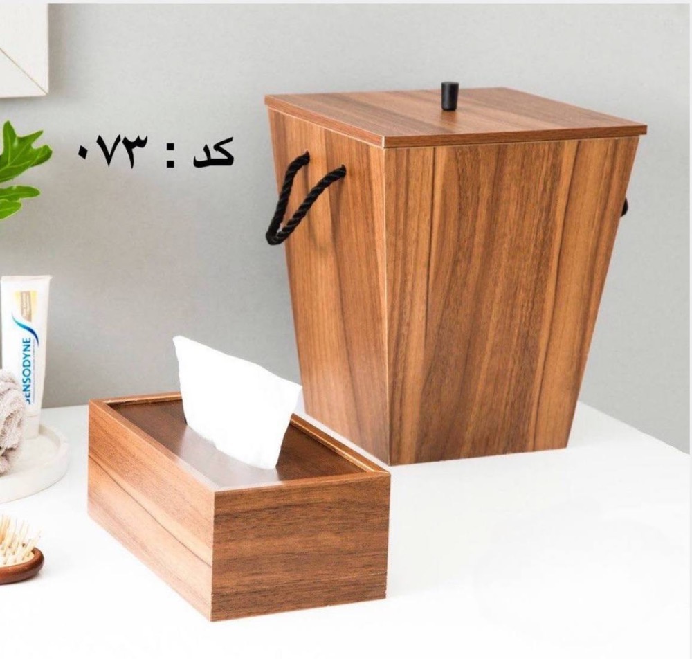 ست سطل و جا دستمال کشویی چوبی