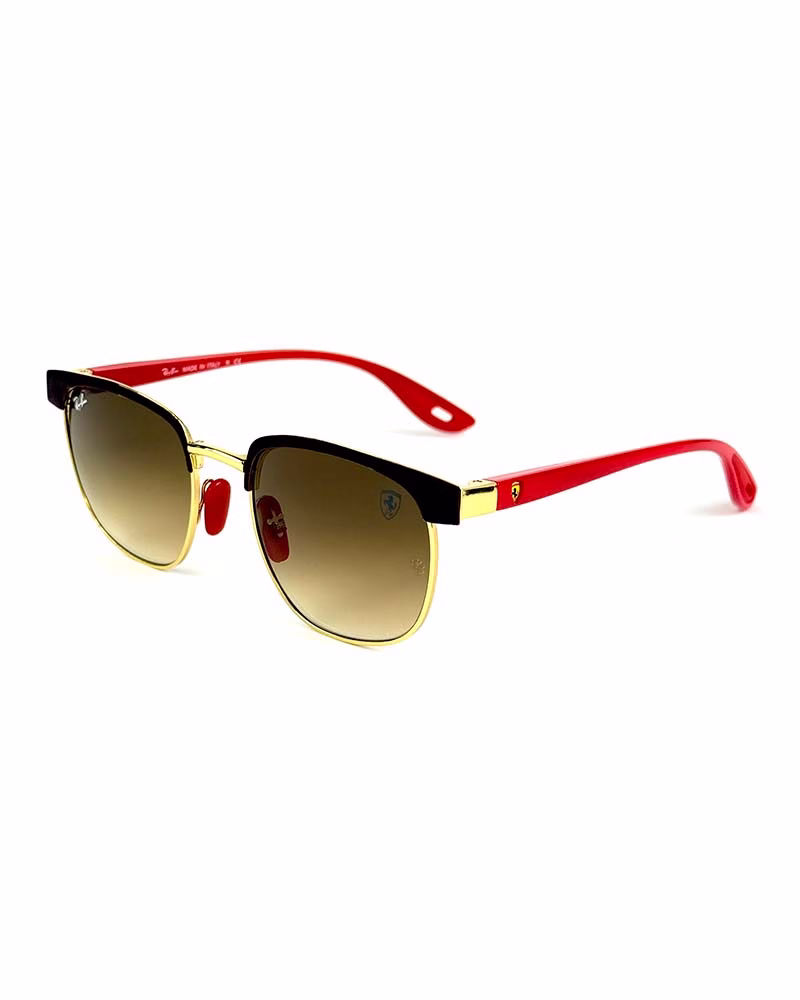 عینک آفتابی اسپرت ریبن فراری  مدل RayBan RB3698-F Ferrari - فريم طلايي قهوه اي دسته قرمز عدسي هايلايت قهوه اي
