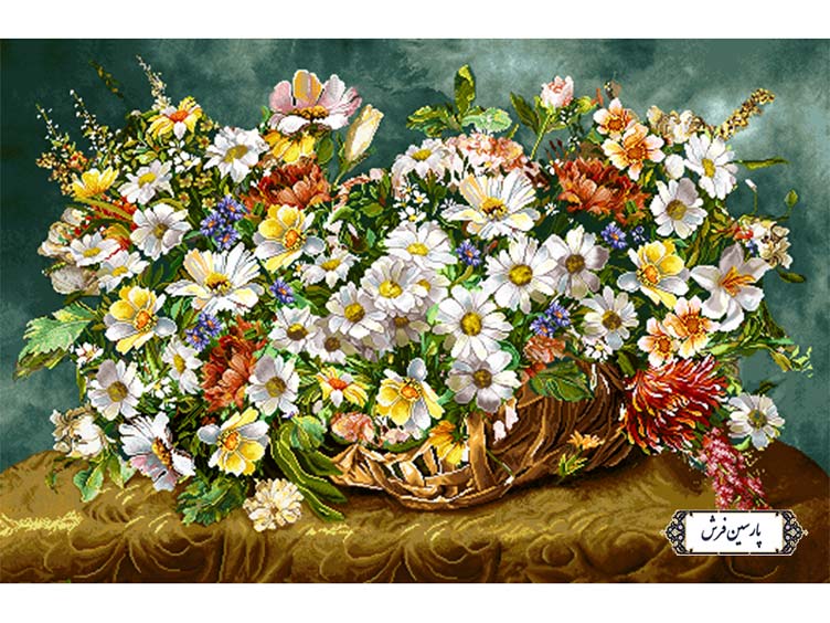 نخ و نقشه بافت تابلوفرش گل های بابونه - کد NG1476