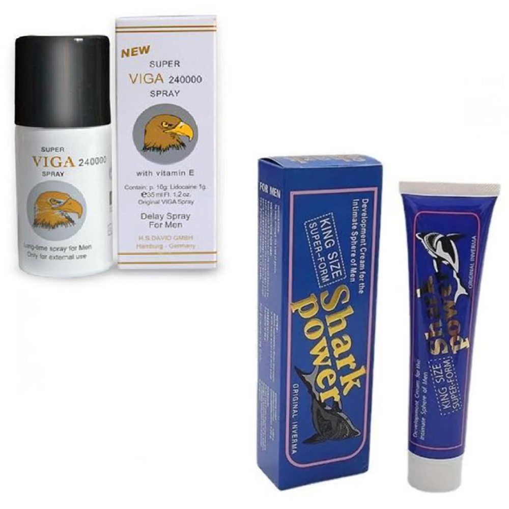 اسپری ویگا تاخیری 240 هزار اصل المانی+ کرم حجم دهنده و افزایش سایز و تقویت نعوظ شارک پاور کینگ سایز المانی ( پکیج زناشویی ) (کپی)