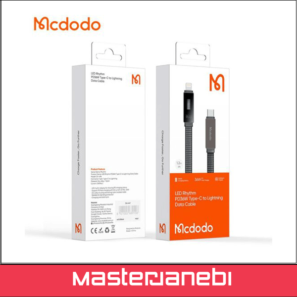 کابل شارژ سریع تایپ سی به لایتنیگ 36 واتی مک دودو مدل MCDOD CA-4960 نمایشگر ضربانی 1.2 متر