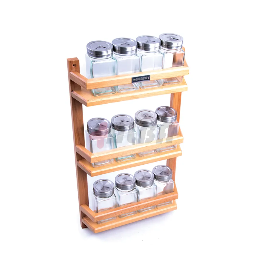 جا ادویه دیواری 12 قوطی WOOD GLASS آلبا