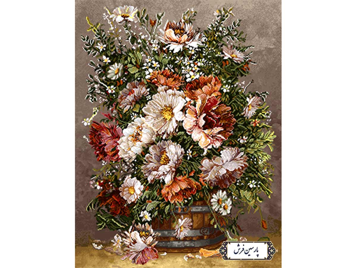 نخ و نقشه تابلو فرش گل و گلدان جعبه ای - کد NG1538