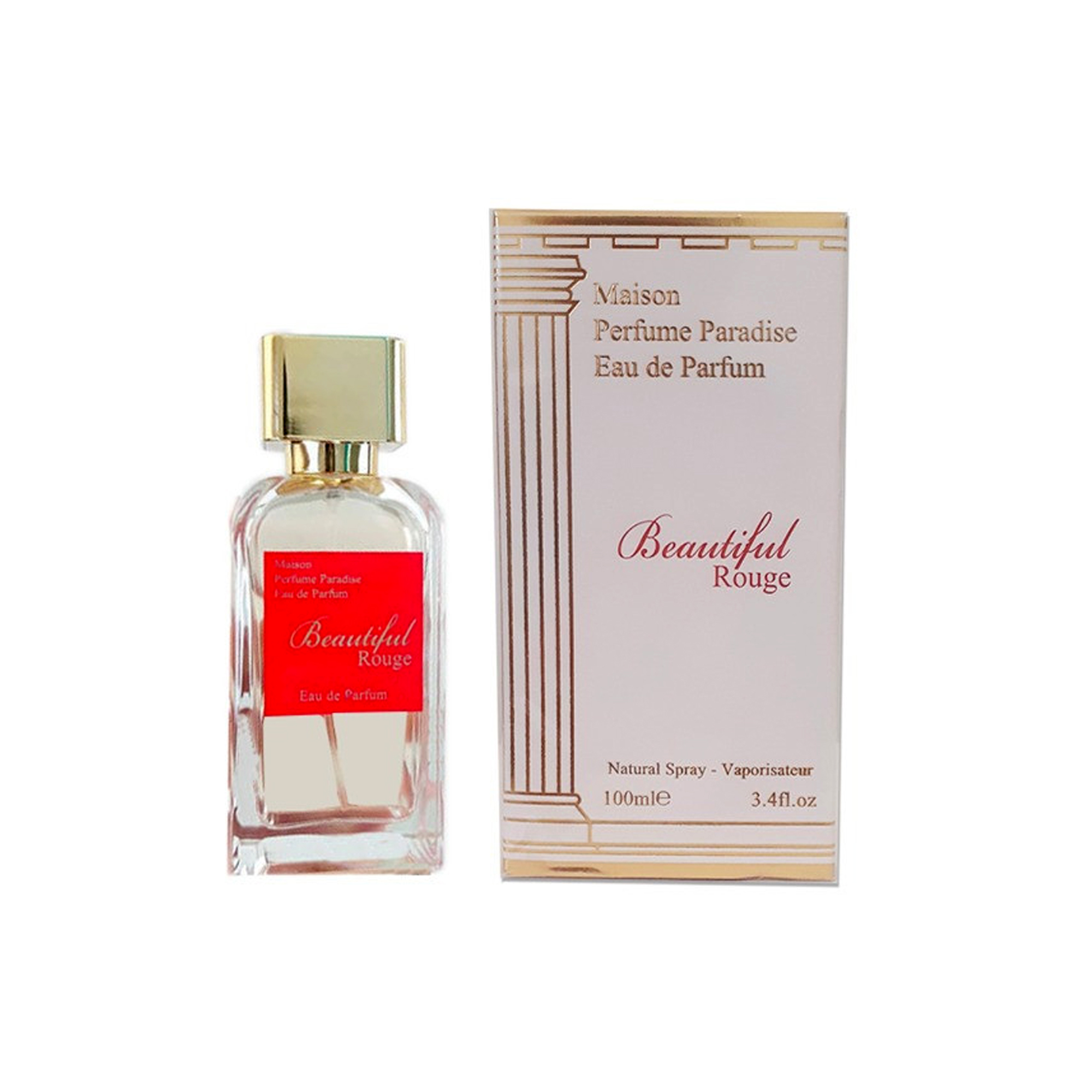 ادکلن زنانه باکارات رژ Beautiful Rouge سفید برند پارادایس حجم 100 میلی لیتر