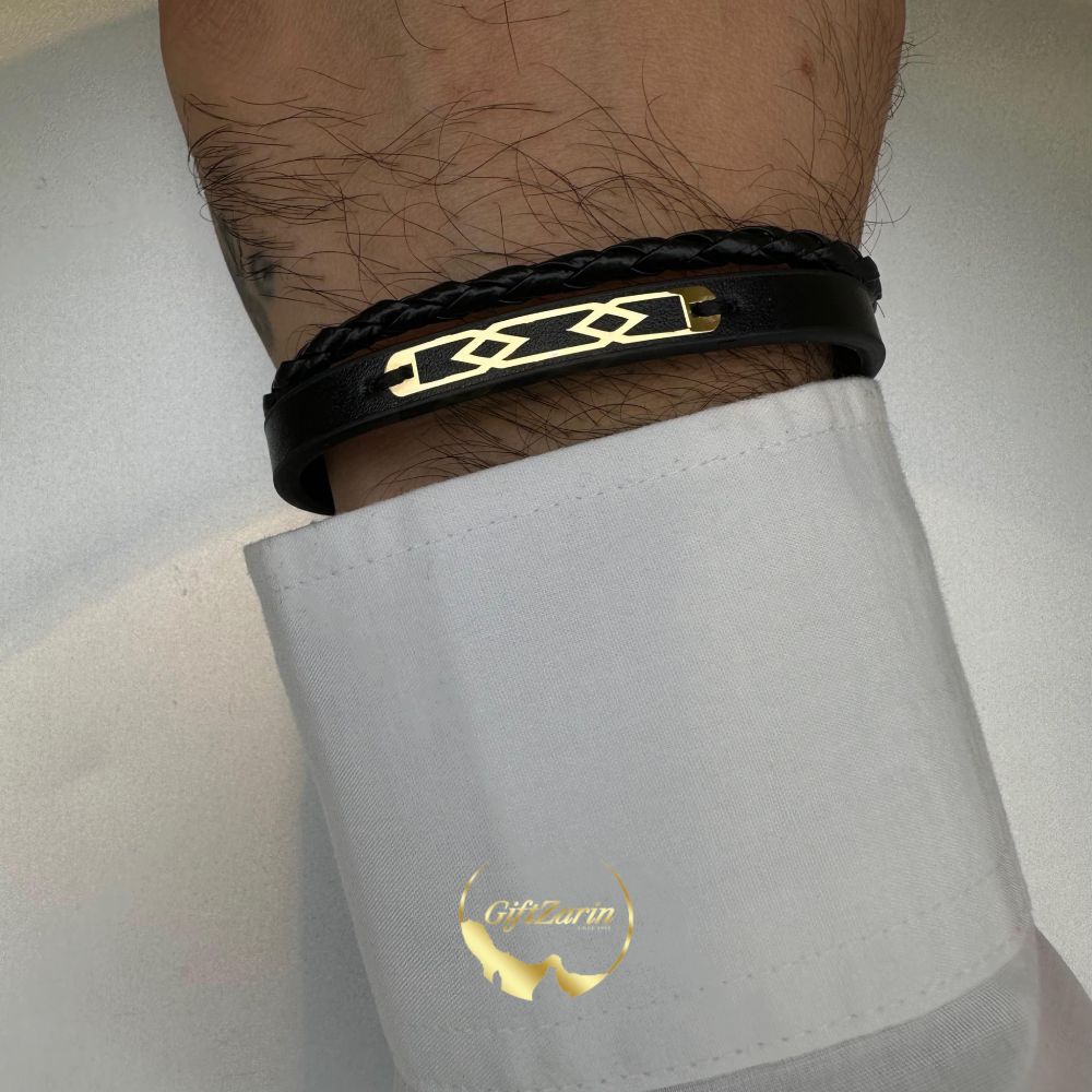 دستبند چرم و طلا مردانه M15