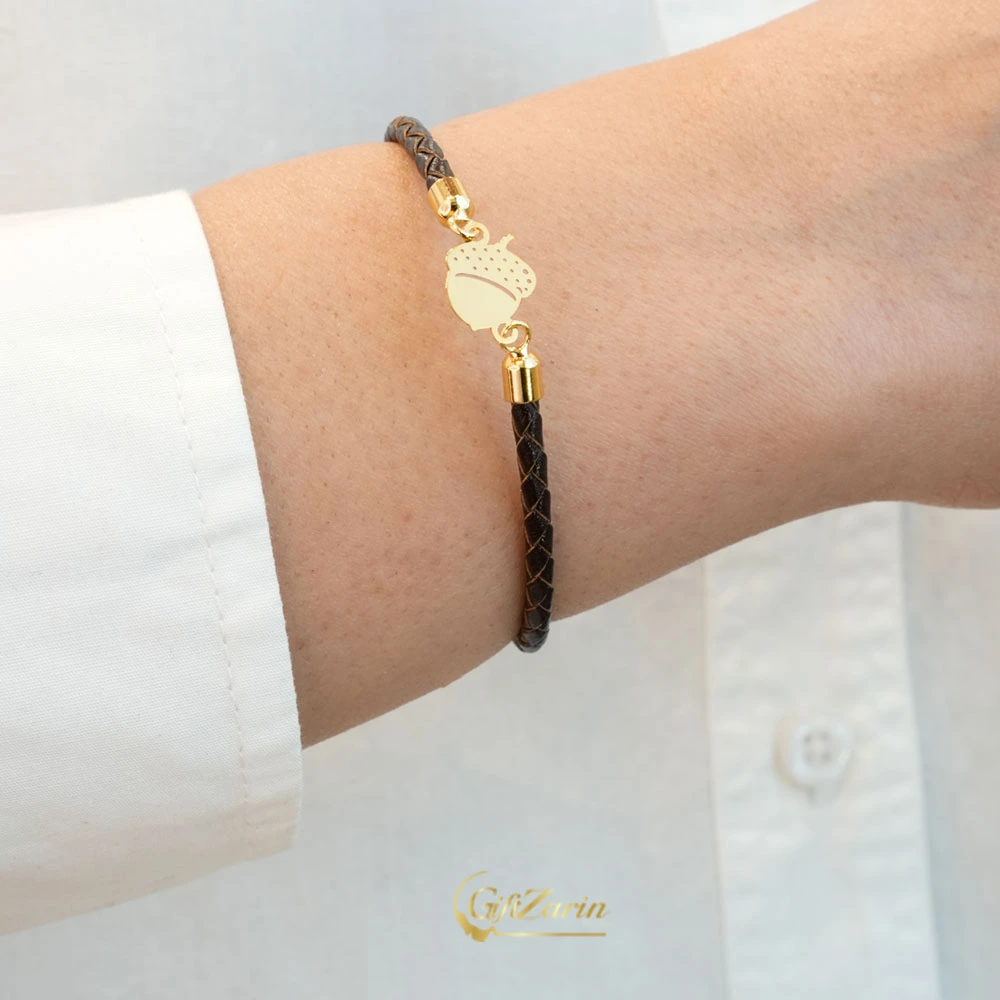 دستبند چرم و طلا بلوط B259