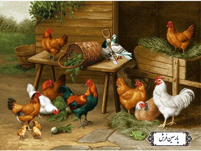 نخ و نقشه تابلو فرش طرح مرغ و خروس - کد NH3528