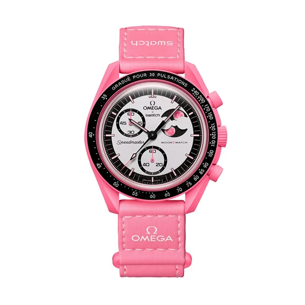 ساعت مچی امگا سواچ مدل MISSION TO THE PINK MOONPHASE