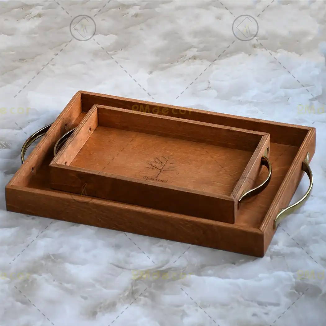 سینی چوبی دسته‌دار دوتایی