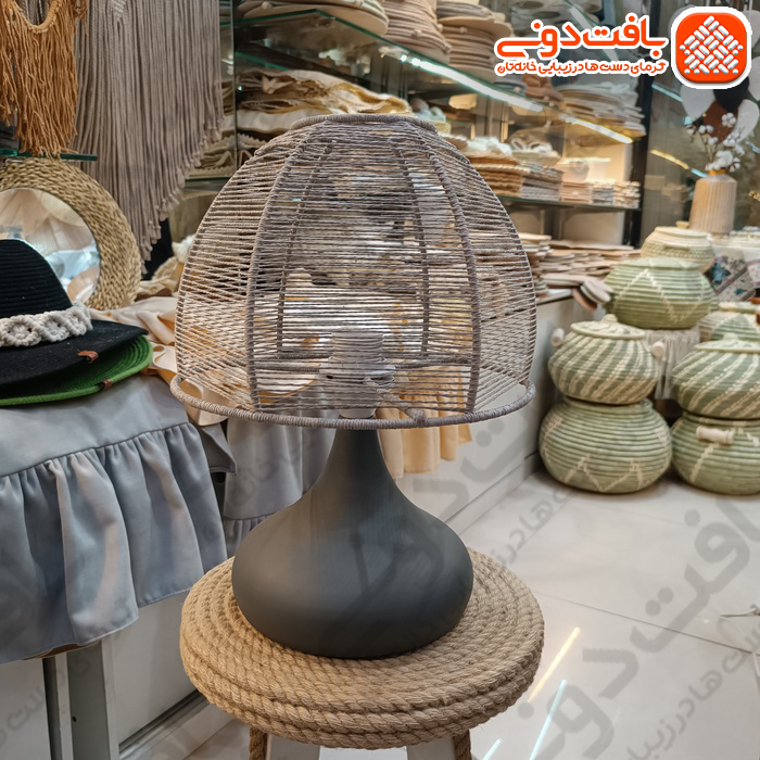 آباژور رومیزی رافیا کرم پایه فلزی کد 015114