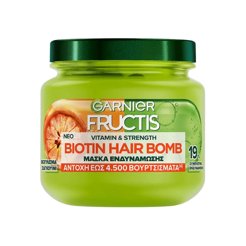 ماسک مو بیوتین ویتامینه و تقویت کننده گارنیر 320 میل GARNIER FRUCTIS VITAMIN & STRENGTH BIOTIN HAIR BOMB