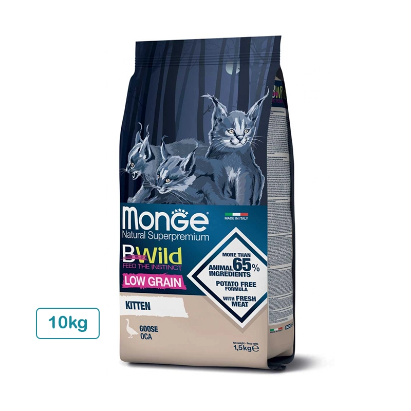 غذای خشک بچه گربه مدل Monge BWild Low Grain Kitten Cat Goose با گوشت غاز با غلات کم  وزن 10 کیلوگرم
