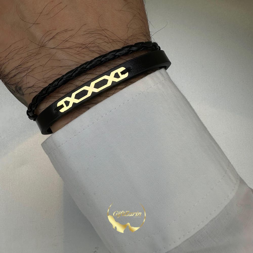دستبند چرم و طلا مردانه M19