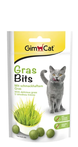 تشویقی گربه جیم کت مدل قرصی با طعم علف گربه GimCat Grasbits وزن 50 گرم