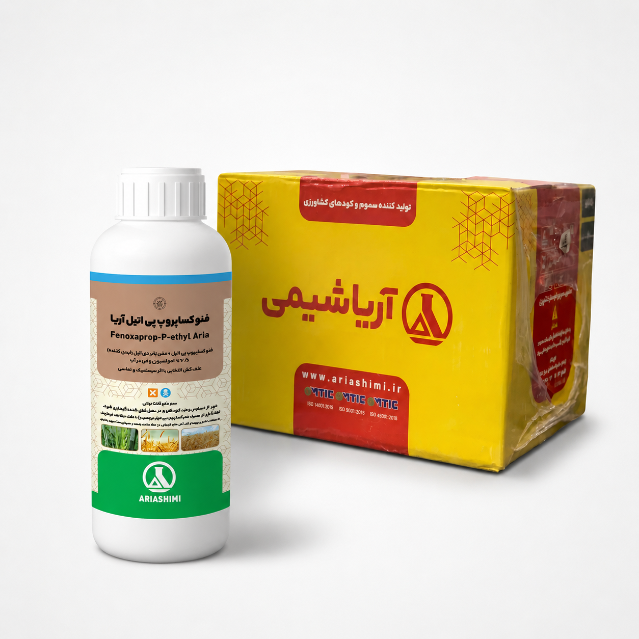 علف کش فنوکساپروپ پی اتیل ۷.۵٪ EW آریاشیمی – بطری ۱ لیتری (فروش عمده – کارتن ۱۲ عددی)