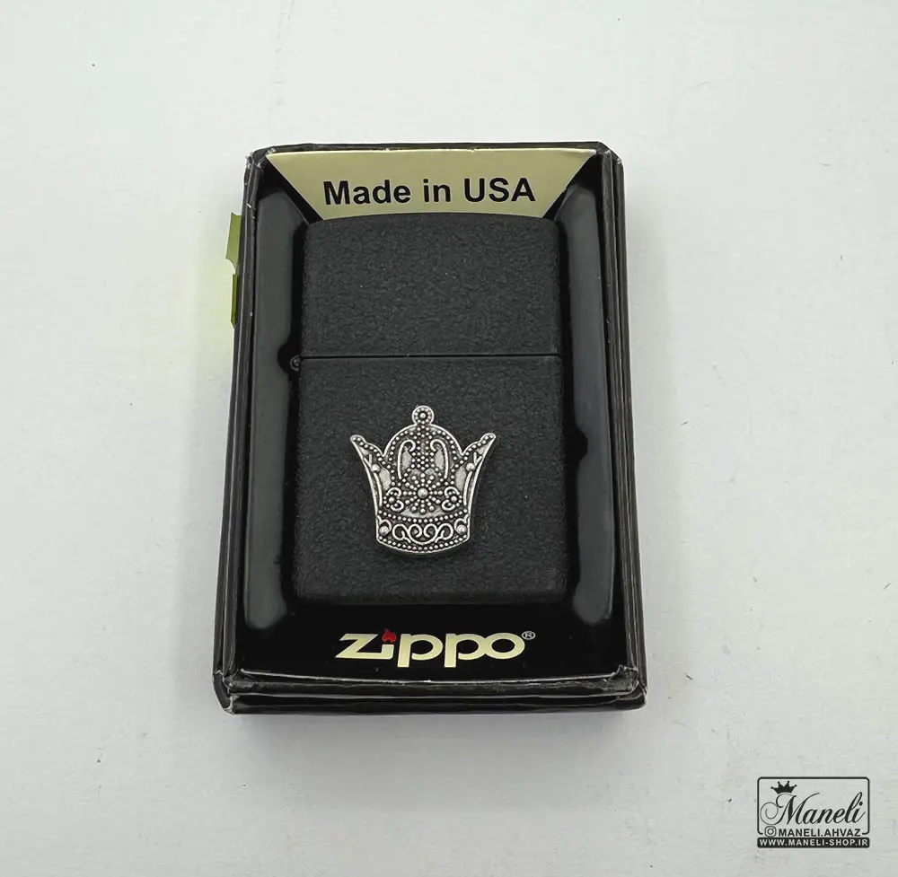 فندک مشکی zippo با طرح تاج