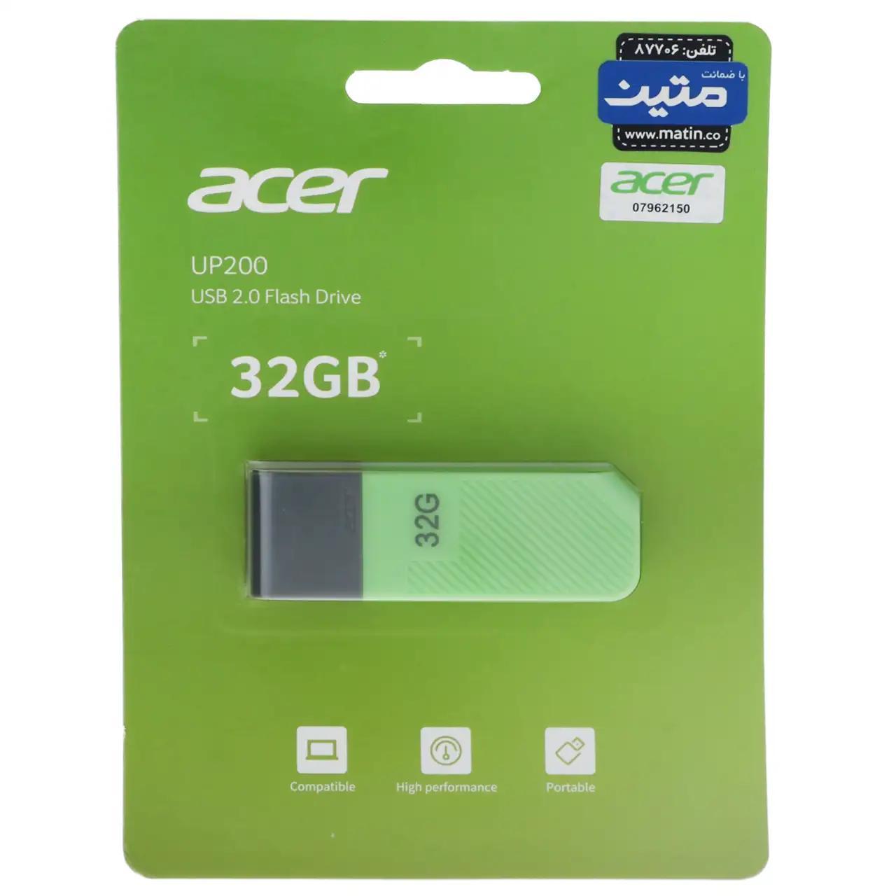 فلش مموری Acer مدل UP200 USB2.0 ظرفیت 32GB - سبز
