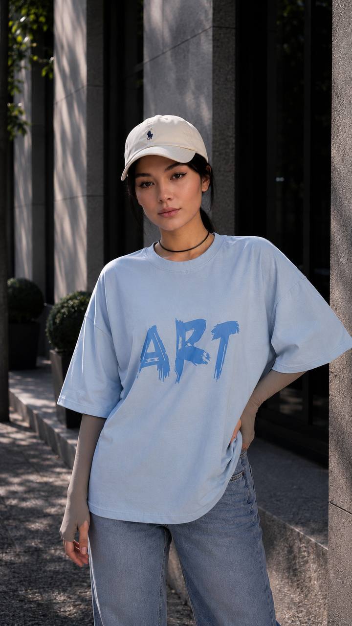 تیشرت دخترانه طرح ART - آبی