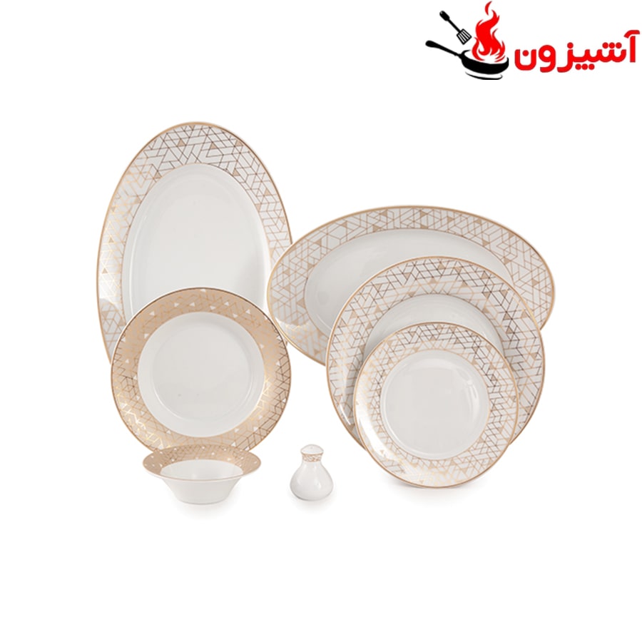 سرویس 108 پارچه 12 نفره طرح ژئومتریکال نقره ای