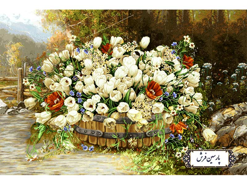 نخ و نقشه تابلو فرش جعبه گل های لاله سفید - کد NG1652