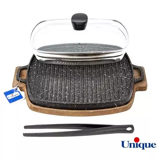 تابه گریل چدن مربع بزرگ با چوب و انبر یونیک کد UN-6017