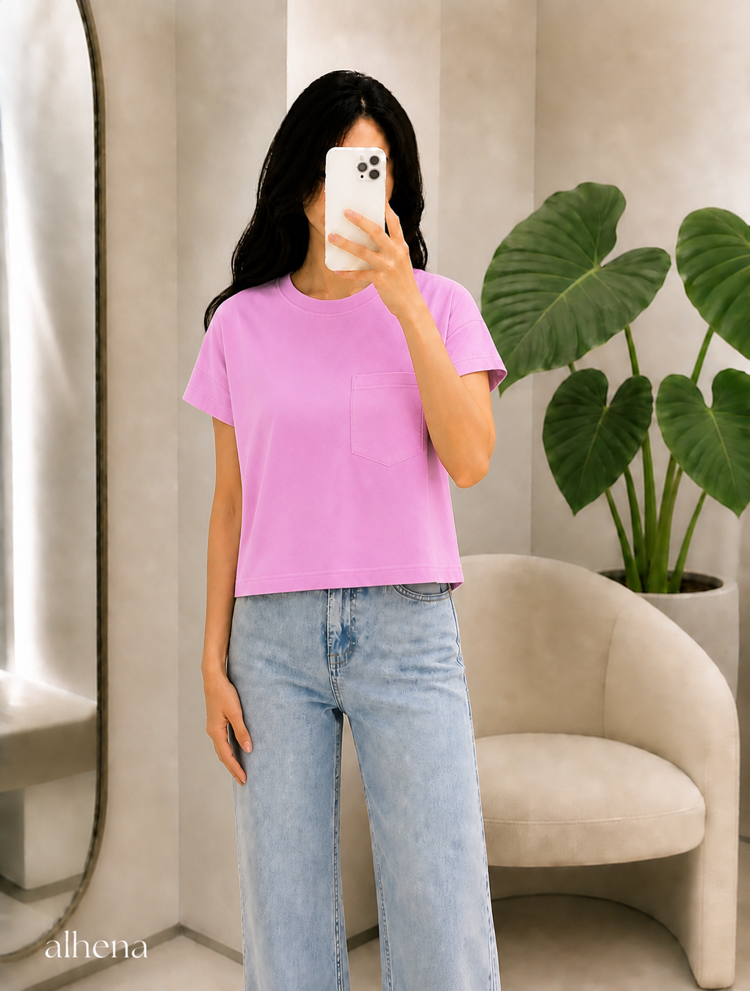 تیشرت باکسی تک جیب صورتی