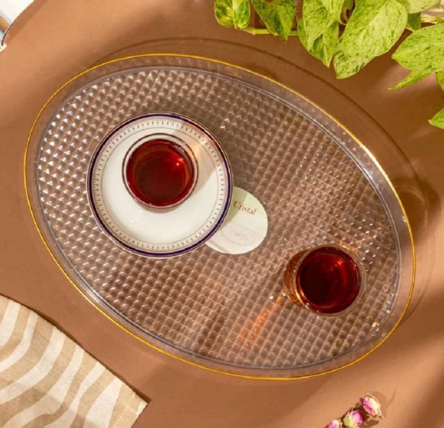 سینی اکرولیک بیضی لب طلا