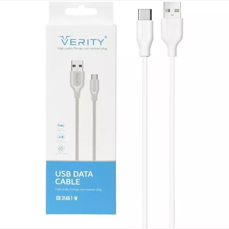 کابل شارژ و دیتا  USB DATA CABLE Type-C  VERITY مدل CB 3146 T-W سفید