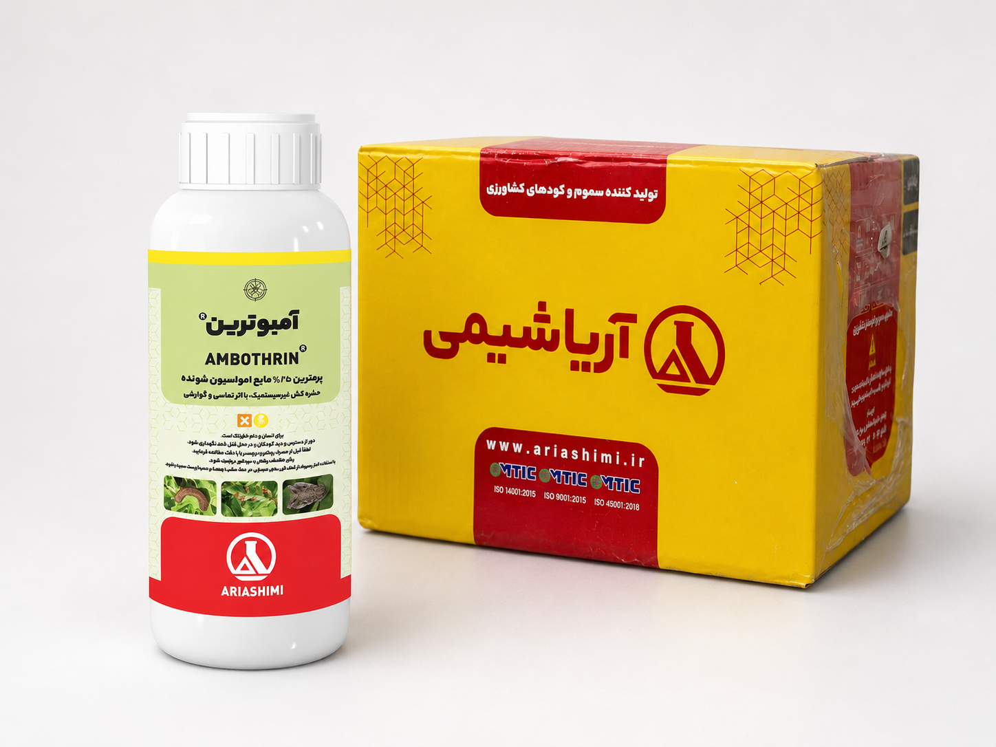 حشره‌کش پرمترین آریاشیمی ۲۵٪ EC (آمبوترین) ۱ لیتری - فروش عمده (کارتن ۱۲ عددی)