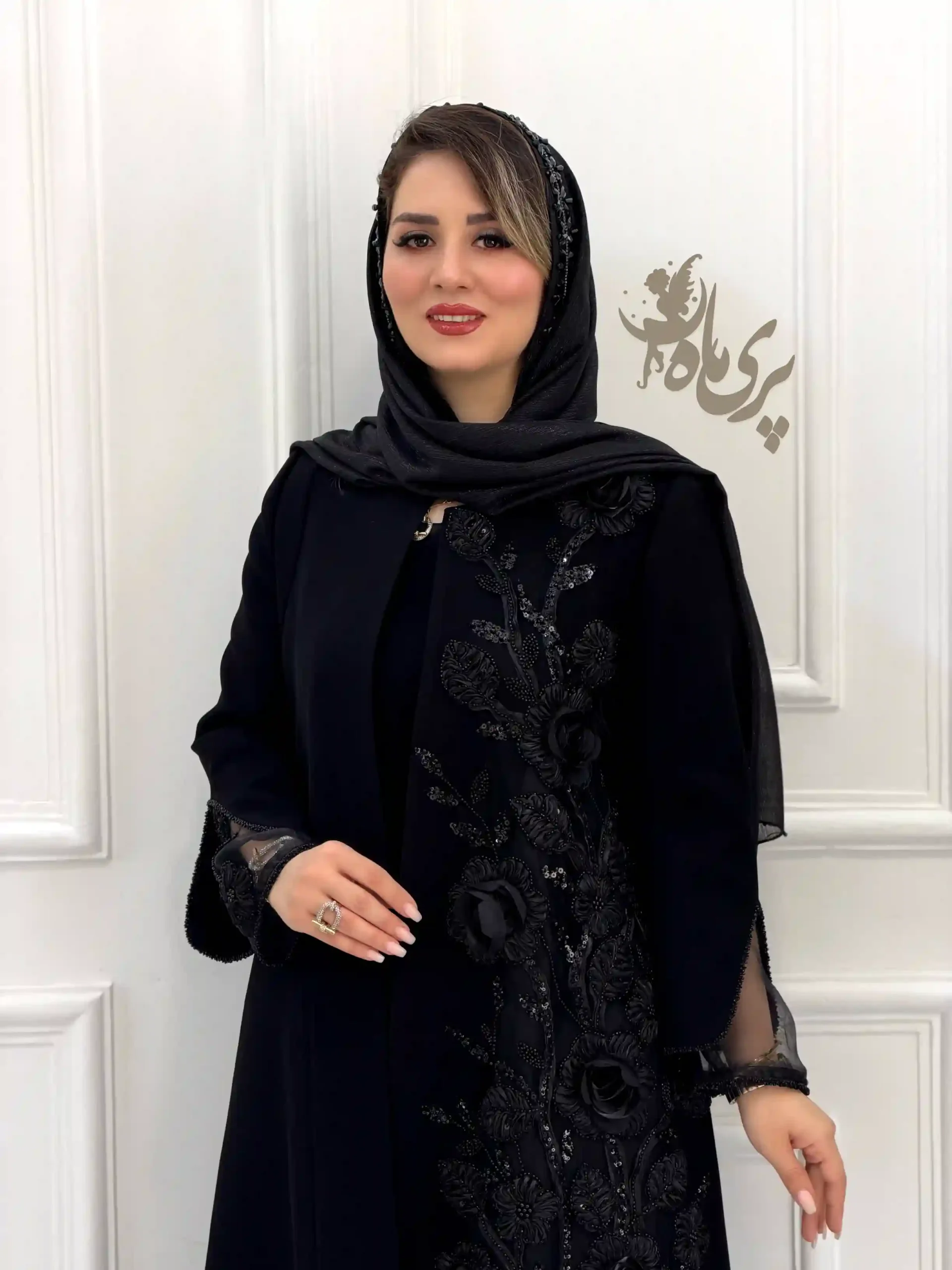 مانتو بلند مجلسی کرپ کنزو اندونزی با جواهردوزی برجسته