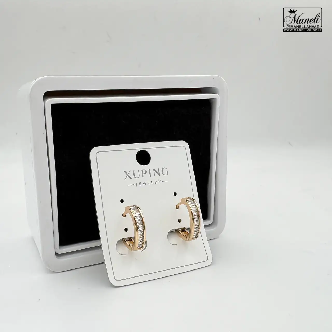 گوشواره حلقه ای نگین دار ساده ژوپینگ 40977