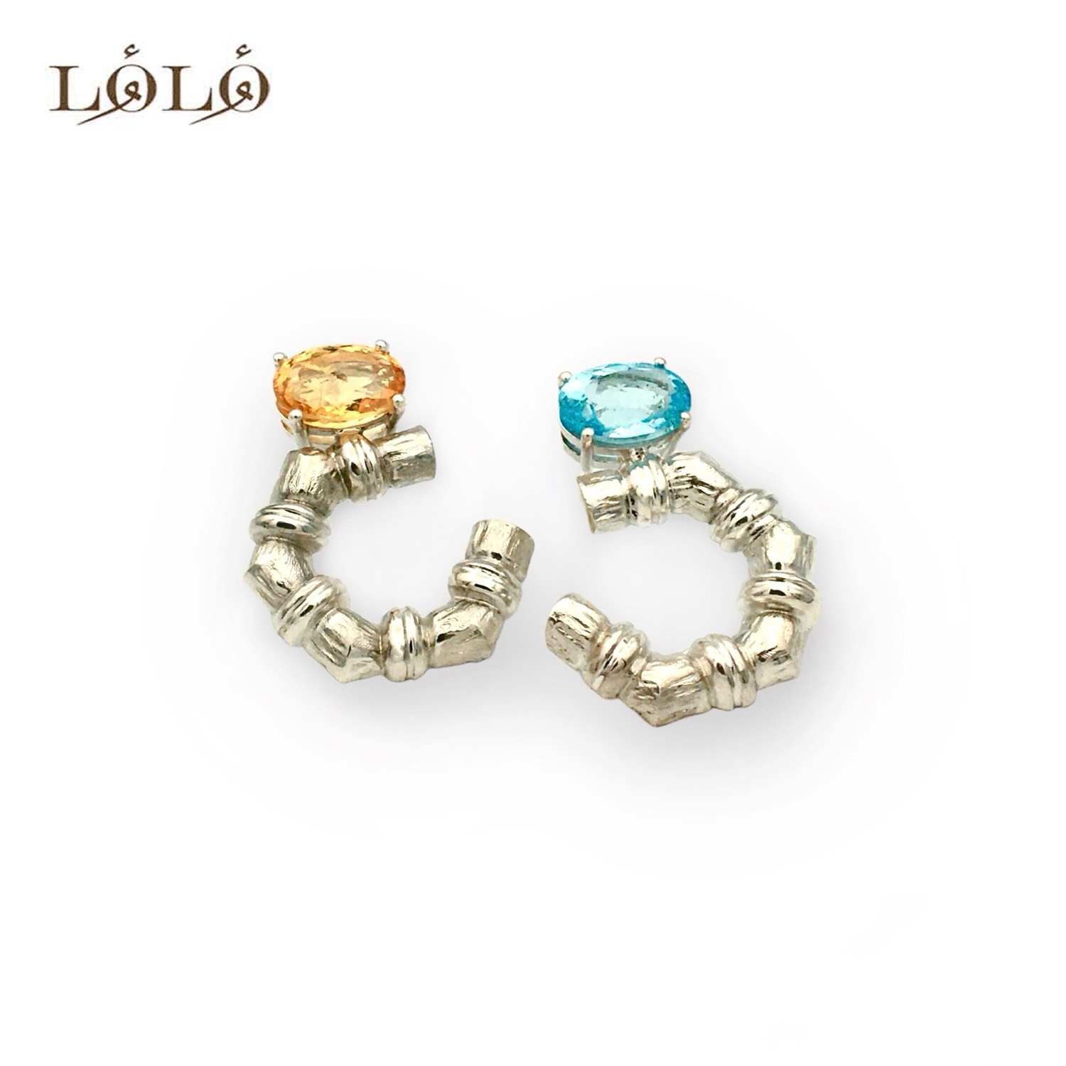 گوشواره نقره بامبو و توپاز