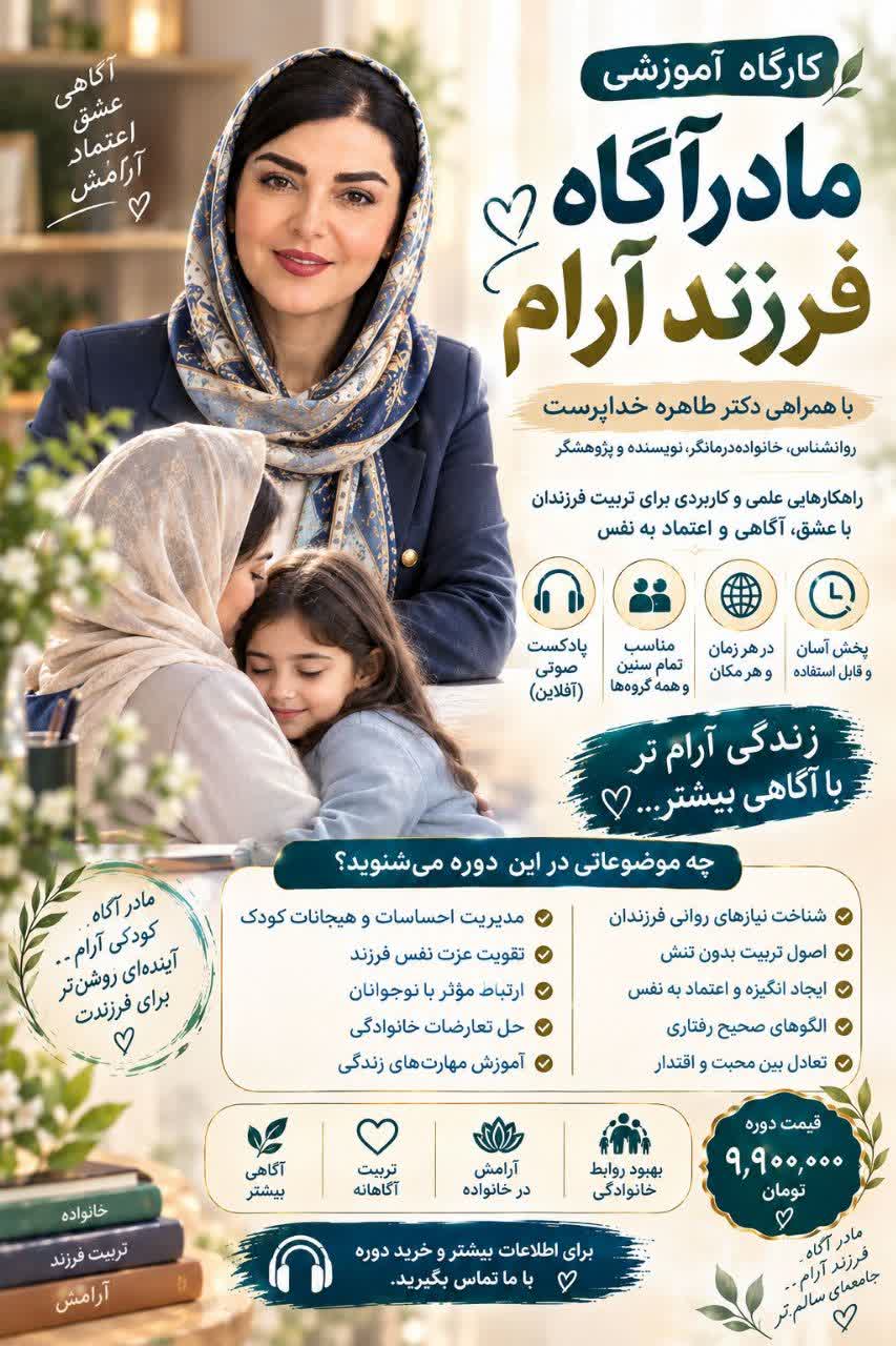 دوره آموزشی تربیت فرزند (کودک) مادر آگاه، فرزند آرام استاد طاهره خداپرست