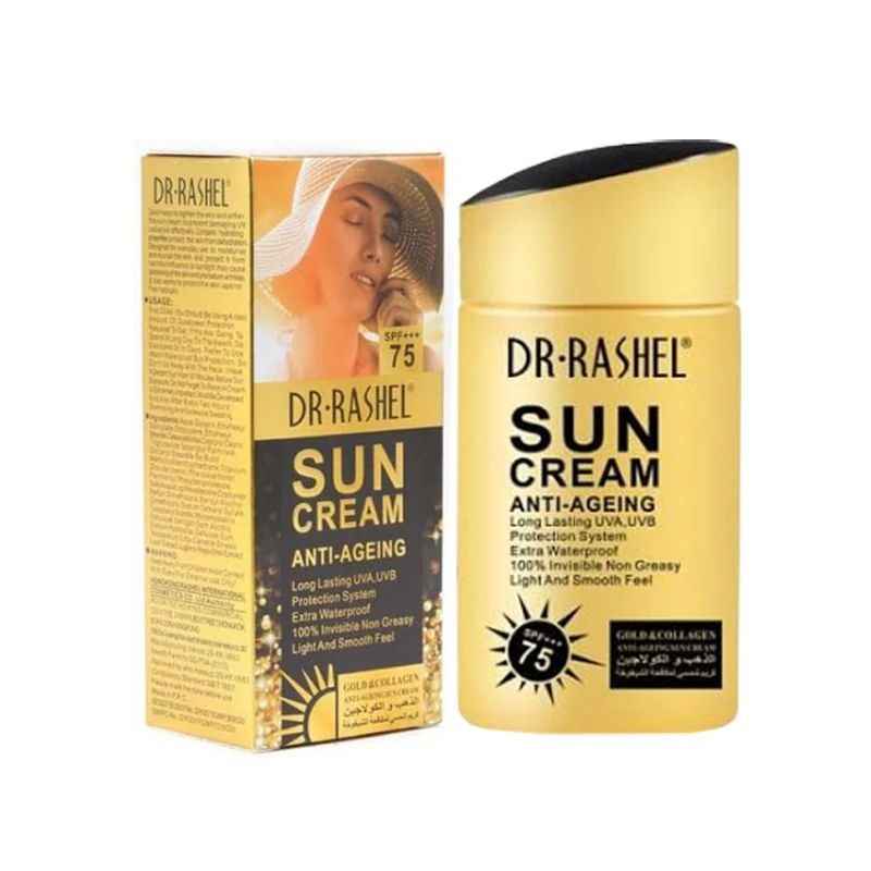 کرم ضد آفتاب بی رنگ دکتر راشل Gold & Collagen SPF 75