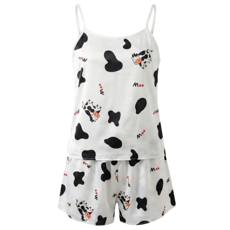 تاپ شلوارک ساتن طرحدار cow ویولت کد 1005