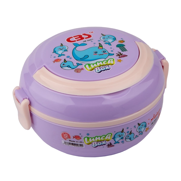 ظرف غذا مایکروفری دو طبقه تک دسته با قاشق و چنگال کد JM5001 سی بی اس - بنفش کم رنگ