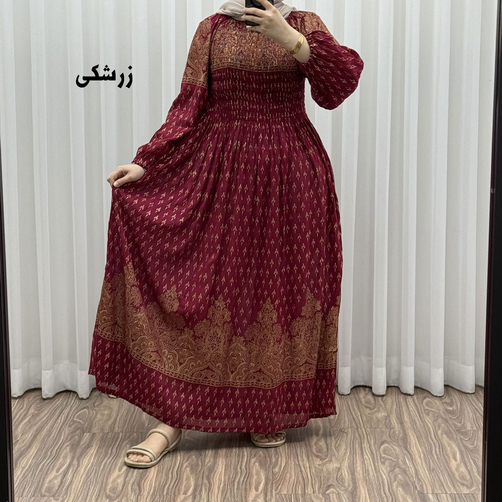 پیراهن کریشه طلاکوب کد 1413 - زرشکی